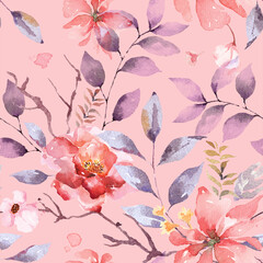 Seamless pattern of rose and blooming flowers painted in watercolor on abstract background.For fabric luxurious and wallpaper, vintage style.Hand drawn botanical floral pattern.
