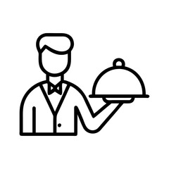 waiter serving food icon, waiter serving food line art - simple line art of waiter serving food, perfect for waiter serving food logos and icons and themed design