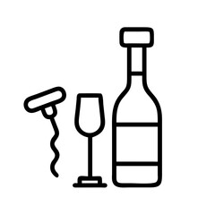 wine bottle and corkscrew icon, wine bottle and corkscrew line art - simple line art of wine bottle and corkscrew, perfect for wine bottle and corkscrew logos and icons and themed design
