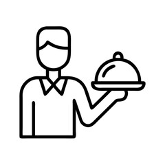 waiter serving food icon, waiter serving food line art - simple line art of waiter serving food, perfect for waiter serving food logos and icons and themed design