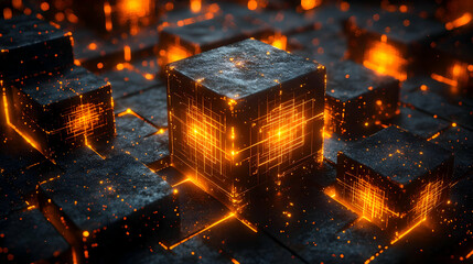 Glowing Cubes Abstract Background: Futuristic Digital Art