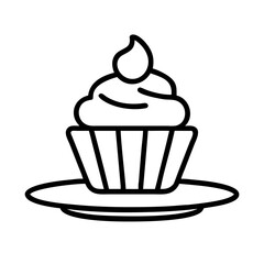 cupcake on plate icon, cupcake on plate line art - simple line art of cupcake on plate, perfect for cupcake on plate logos and icons and themed design