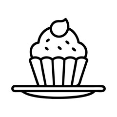 cupcake on plate icon, cupcake on plate line art - simple line art of cupcake on plate, perfect for cupcake on plate logos and icons and themed design