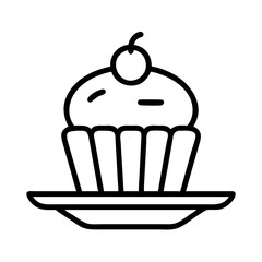 cupcake on plate icon, cupcake on plate line art - simple line art of cupcake on plate, perfect for cupcake on plate logos and icons and themed design