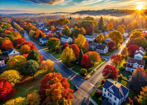 Autumn in Framingham, Massachusetts: Golden Morning Light on Colorful Foliage