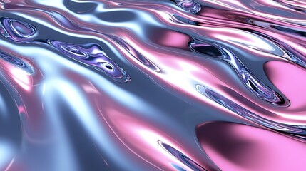 Obraz premium A surreal abstract design of a liquid chrome surface rippling under light reflecting retro color tones of bright magenta