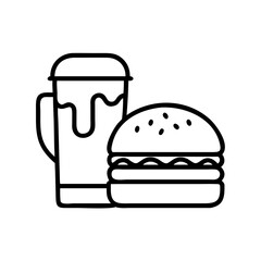 food pairing burger and beer icon, food pairing burger and beer line art - simple line art of food pairing burger and beer, perfect for food pairing burger and beer logos and icons and themed design
