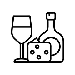 food pairing wine and cheese icon, food pairing wine and cheese line art - simple line art of food pairing wine and cheese, perfect for food pairing wine and cheese logos and icons and themed design