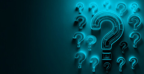 Many 3D neon question marks with the biggest in the centre background. Many questions icon wallpaper.