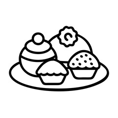 plate of desserts icon, plate of desserts line art - simple line art of plate of desserts, perfect for plate of desserts logos and icons and themed design