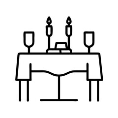 table with wine and candles icon, table with wine and candles line art - simple line art of table with wine and candles, perfect for table with wine and candles logos and icons and themed design