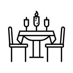 table with wine and candles icon, table with wine and candles line art - simple line art of table with wine and candles, perfect for table with wine and candles logos and icons and themed design