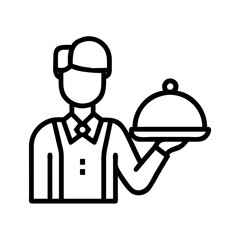 waiter serving food icon, waiter serving food line art - simple line art of waiter serving food, perfect for waiter serving food logos and icons and themed design