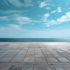 Fototapeta premium Serene Coastal Landscape with Expansive Blue Sky and Tranquil Pavement