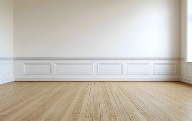 Minimalist Empty Room with Simple Wainscoted Wall and Hardwood Floor