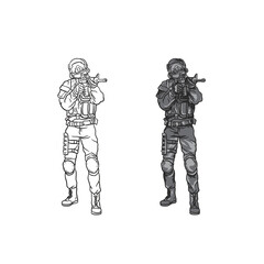 vector illustration of soldier with gun stand pose.eps