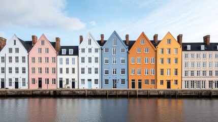 Obraz premium Colorful houses line a waterfront canal.