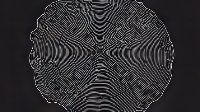 Circular topographic line map resembling tree rings in vector style