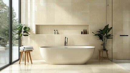 Cream ceramic tiles in a seamless bathroom and kitchen grid design.