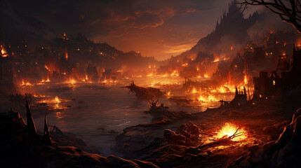 Burning Cityscape: A Dramatic Apocalypse