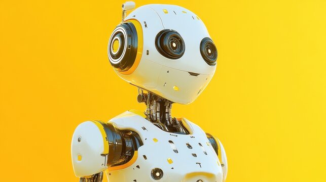 A Friendly White And Yellow Robot Stands Against A Yellow Background