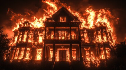 Massive fire engulfs victorian house at night in dramatic blaze