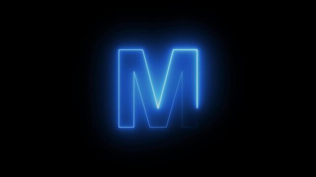 Capital letter M with a blue neon effect and color motion animation video footage in 4K.