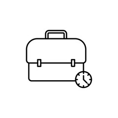 Briefcase with clock icon Flat illustration sign