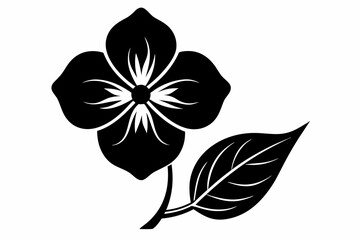 Periwinkle with Leaf Silhouette Icon - Black Vector Design, periwinkle silhouette, leaf silhouette, black vector flower, floral design icon, botanical illustration.