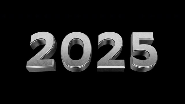 2025 title with luma mask. Loop rotation. Silver material.
