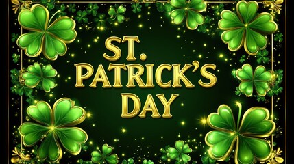 St. patrick’s day celebration design with green shamrocks and gold text. Saint Patrick's Day, St Paddy's Day, St Patty's Day - Irish National Holiday and Cultural Celebration