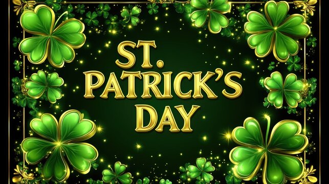 St. patrick’s day celebration design with green shamrocks and gold text. Saint Patrick's Day, St Paddy's Day, St Patty's Day - Irish National Holiday and Cultural Celebration - Powered by Adobe