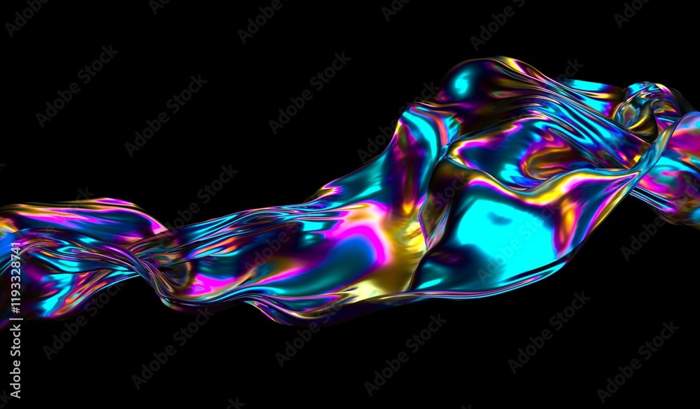 Aufkleber 3d illustration of holographic cloth fluttering in the wind. abstract background for product present