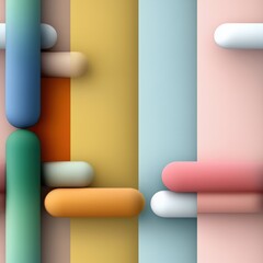 Abstract composition of colorful geometric shapes on a pastel background