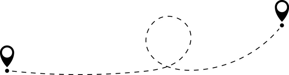 Route icon - two points with dotted path and location pin. Route location icon two pin sign and dotted line.
