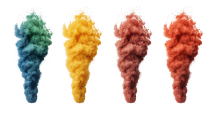 Vibrant Colorful Smoke Clouds in Various Shades of Green, Yellow, Brown, and Red Against a Transparent Background for Creative Projects