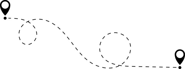 Route icon - two points with dotted path and location pin. Route location icon two pin sign and dotted line.
