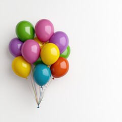 Rainbow-colored balloons create a joyful arc against a white backdrop for celebrations and events