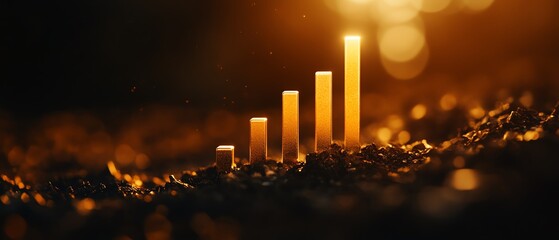 Ascending data bars in warm golden light.