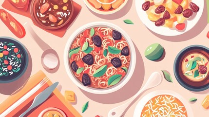 Colorful Eid Food Spread on a Table with Delicious Dishes and Decor