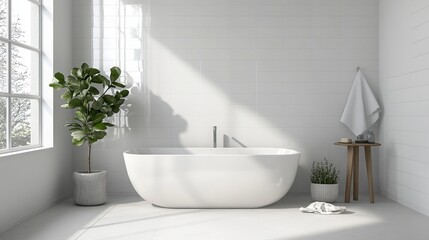 Fototapeta premium White tiled bathroom wall texture with clean geometric patterns. 