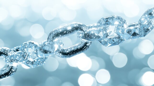 Crystal chain links, glistening, close-up.