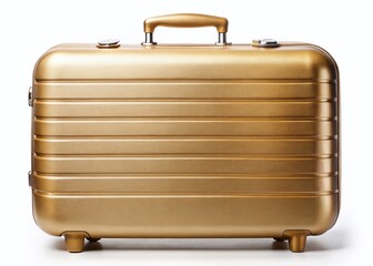 Champagne-Colored Suitcase on White Background: Travel Luggage Photography