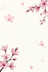 Fototapeta premium Delicate Pink Blossom Branches Frame a Pristine White Background, Featuring Falling Petals and Buds