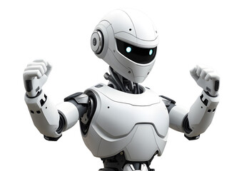 Robot AI sur fond blanc qui fait un signe de la main . intelligence artificielle