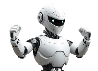 Robot AI sur fond blanc qui fait un signe de la main . intelligence artificielle