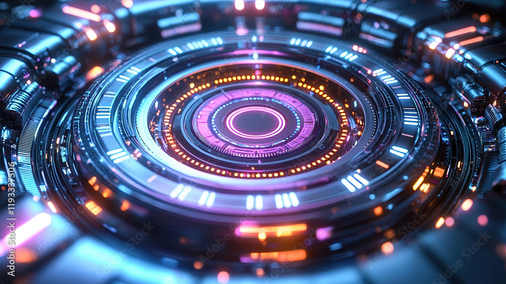 Poster abstract representation of glowing ai core with vibrant colors and intricate details, showcasing fut