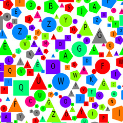 geometric shapes like circles, triangles, and squares with a letter inside, perfect for concept of geometry