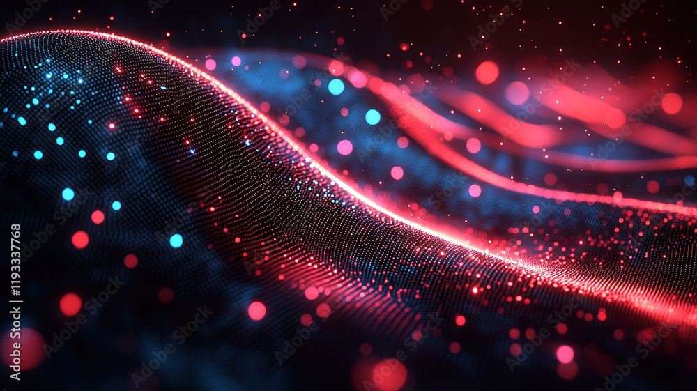 Poster dynamic abstract art of glowing data streams with vibrant colors and patterns