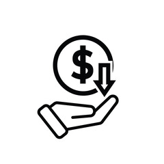 coin icon. money weakens/falls in hand. money management vector, business and finance icon, showing continuous movement. Line design style